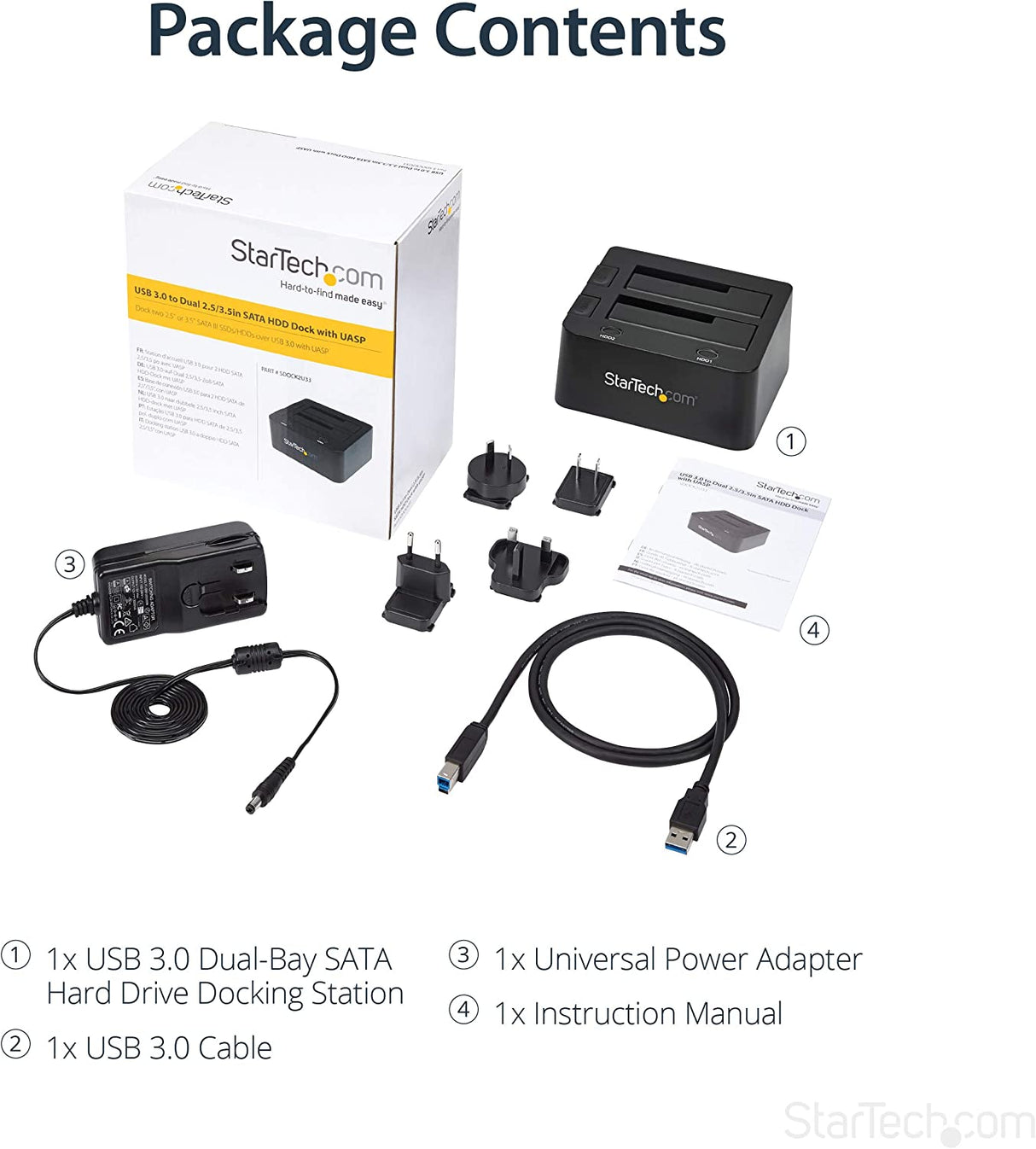 StarTech.com Dual-Bay USB 3.0 To SATA Hard Drive Docking Station, USB Hard Drive Dock, External 2.5/3.5" SATA I/II/III, SSD/HDD Docking Station, Hot-Swap Hard Drive Bay, Top-Loading (SDOCK2U33) USB 3.0 Dual Bay