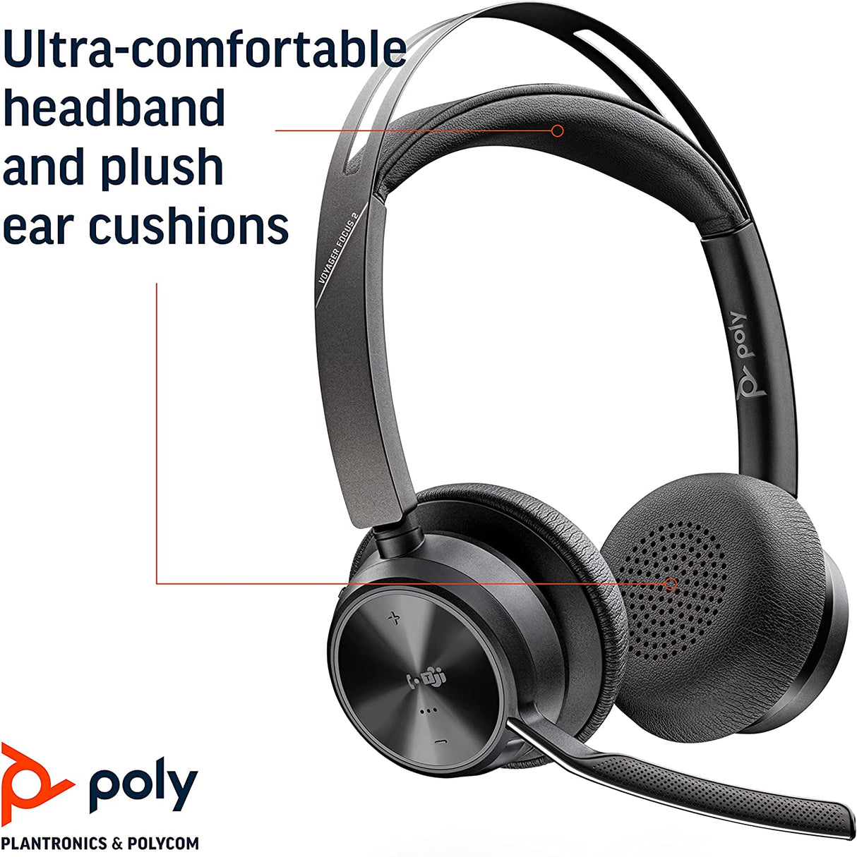 Poly - Voyager Focus 2 UC USB-C Headset (Plantronics) - Bluetooth Dual-Ear (Stereo) Headset with Boom Mic - USB-C PC/Mac Compatible - Active Noise Canceling - Works with Teams (Certified), Zoom &amp; more Headset, Teams Version