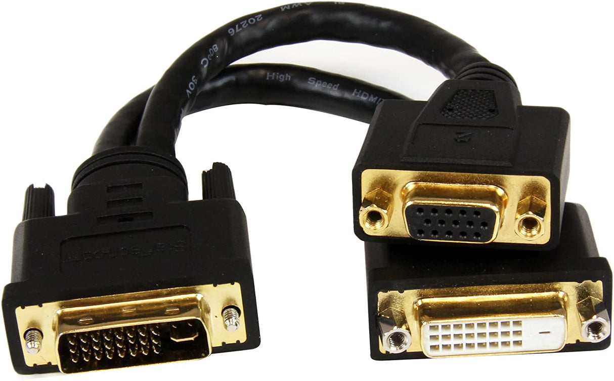 StarTech.com DVI I to DVI D and VGA Splitter, 8in, Wyse Compatible, DVI Video Splitter Cable for Dual Monitor Setup (DVI92030202L) DVI-I to DVI-D and VGA