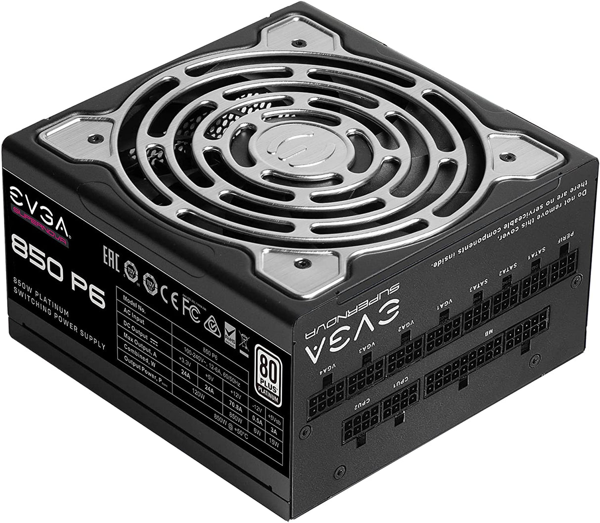 EVGA Supernova 850 P6, 80 Plus Platinum 850W, Fully Modular, Eco Mode with FDB Fan, 10 Year Warranty, Includes Power ON Self Tester, Compact 140mm Size, Power Supply 220-P6-0850-X1 P6 850W