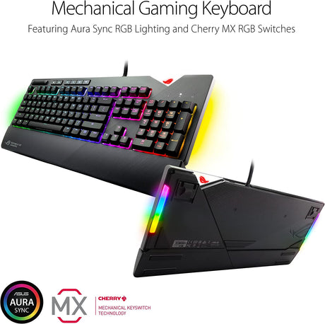 ASUS ROG Strix Flare (Cherry MX Red) Aura Sync RGB Mechanical Gaming Keyboard with Switches, Customizable Badge, USB Pass Through and Media Controls