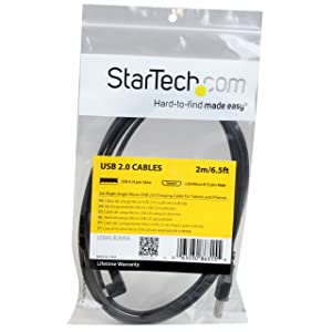 StarTech.com 2m 6 ft Micro-USB Charge-and-Sync Cable - Right-Angle Micro-USB - M/M - USB to Micro USB Charging Cable - 24 AWG (USBAUB2MRA) Black
