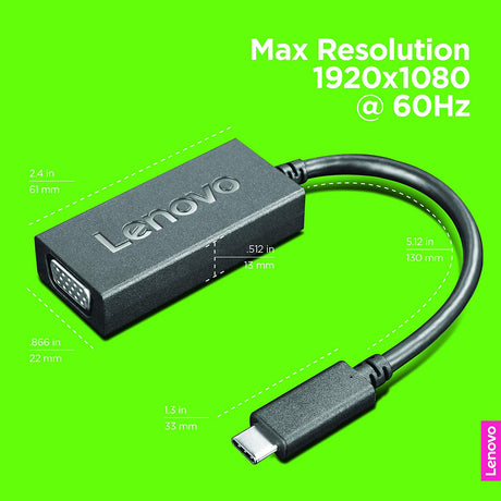 Lenovo USB-C to VGA Adapter, Black GX90M44578