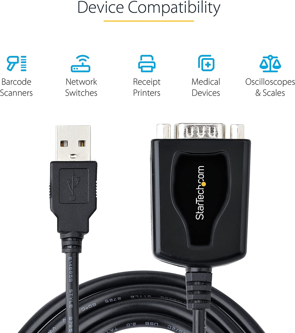 StarTech.com 3ft (1m) USB to Serial Cable with COM Port Retention, DB9 Male RS232 to USB Converter, USB to Serial Adapter for PLC/Printer/Scanner, Prolific Chipset, Windows/Mac (1P3FPC-USB-SERIAL)