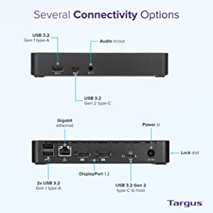 Targus USB C Docking Station Universal DV4K, USB C Laptop Docking Station Dual Monitor 2 DisplayPort, Power Delivery 3.0 65WDC, Works w/Operating Systems Like Windows, Mac, Android, iOS (DOCK315USZ)