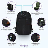 Targus Travel Laptop Backpack for 15.6 inch Laptops, TSA Checkpoint-Friendly Carry On Travel Backpack for Women Men Business/College Laptop Bag for Work School Travel, Black (TBB013US)