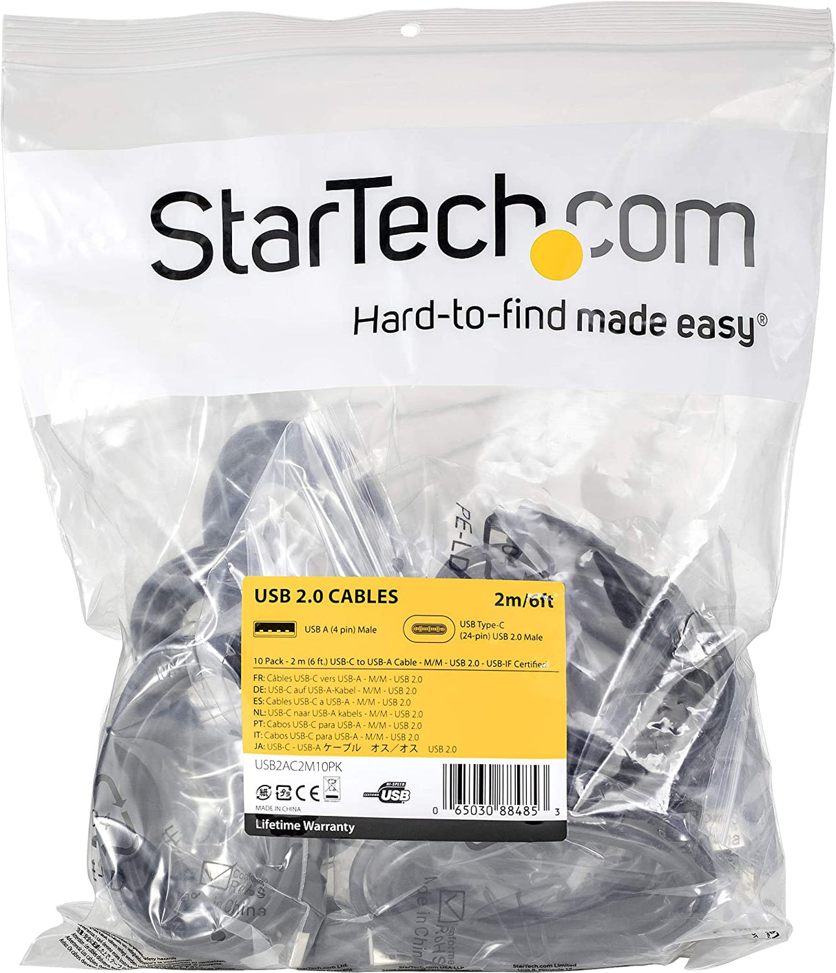 StarTech.com StarTech.com USB to USB C Cable - 2 m USB 2.0 Type C Cable 10 Pack (USB2AC2M10PK) 2m 10 Pack