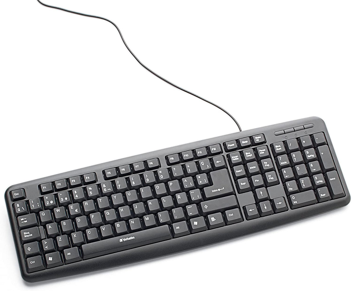 Verbatim Slim Corded USB Keyboard - Black (Spanish) - 98121