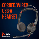 Poly - Blackwire 5220 USB-A Headset (Plantronics) - Wired, Dual Ear (Stereo) Computer Headset with Boom Mic - USB-A, 3.5 mm to connect to your PC, Mac, Tablet and/or Cell Phone Standard Packaging