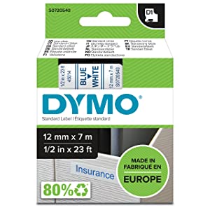 Dymo D1 Standard Labelling Tape 12mm x 7m - Blue on White Blue on White 1 count