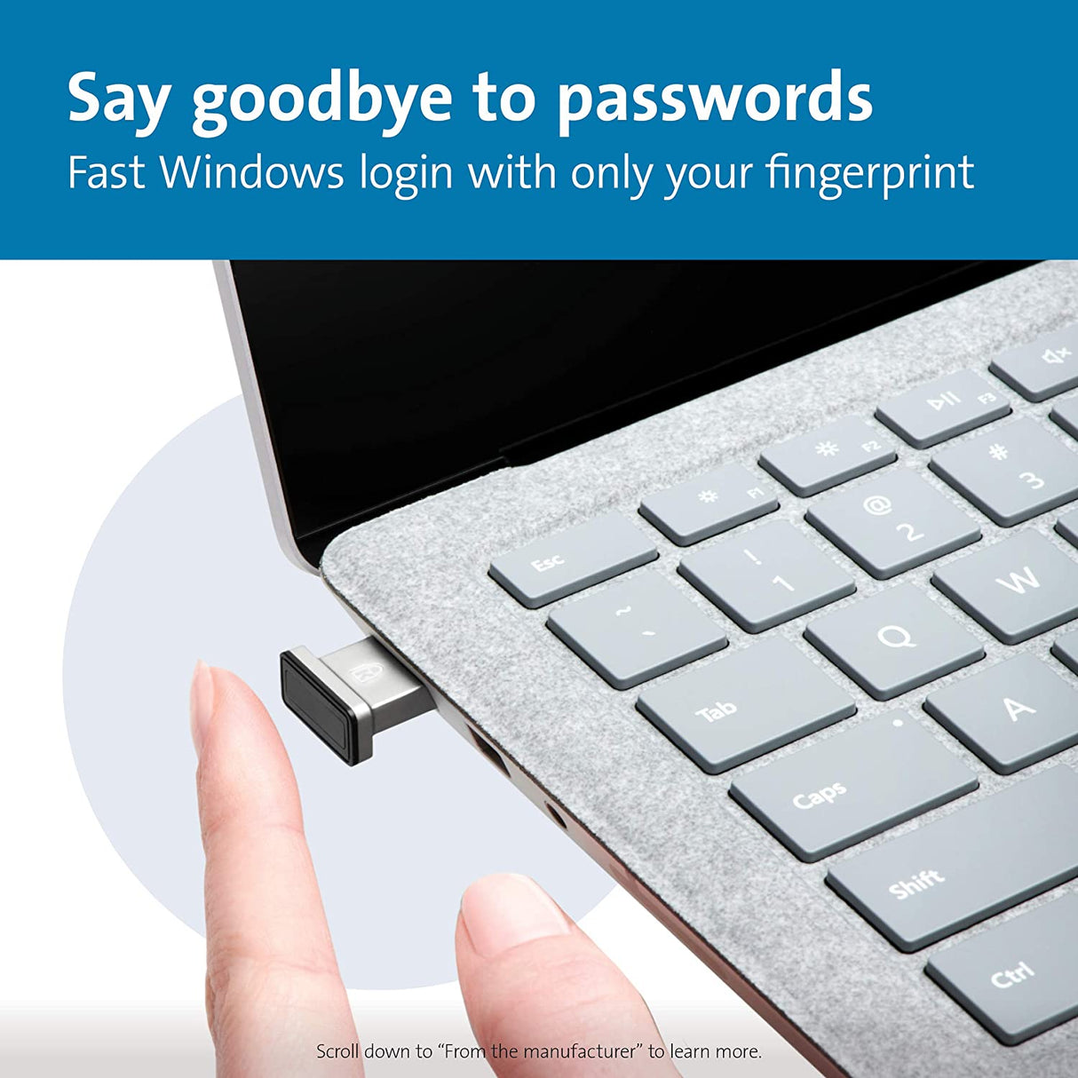 Kensington VeriMark IT Fingerprint Key - FIDO2/WebAuth, Windows Hello &amp; Windows Hello for Business, for Multiple pc's (K64704WW) For fingerprint