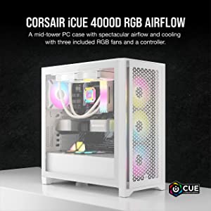 CORSAIR 3000D AIRFLOW Mid-Tower PC Case - White - 2x SP120 ELITE Fans -  Four-Slot GPU Support – Fits up to 8x 120mm fans - High-Airflow Design 