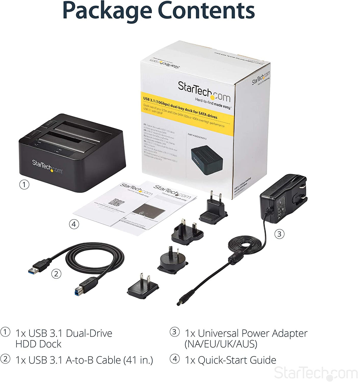StarTech.com Dual-Bay USB 3.1 to SATA Hard Drive Docking Station, USB 3.1 (10 Gbps), External 2.5/3.5" SATA I/II/III, SSD/HDD Docking Station, Hot-Swap Hard Drive Bay, Top-Loading (SDOCK2U313)
