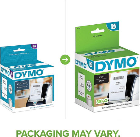 DYMO LW Continuous Labels for LabelWriter Label Printers, White,"2-1/4" x 300-Feet, 1 roll (30270) Continuous Labels 1 roll