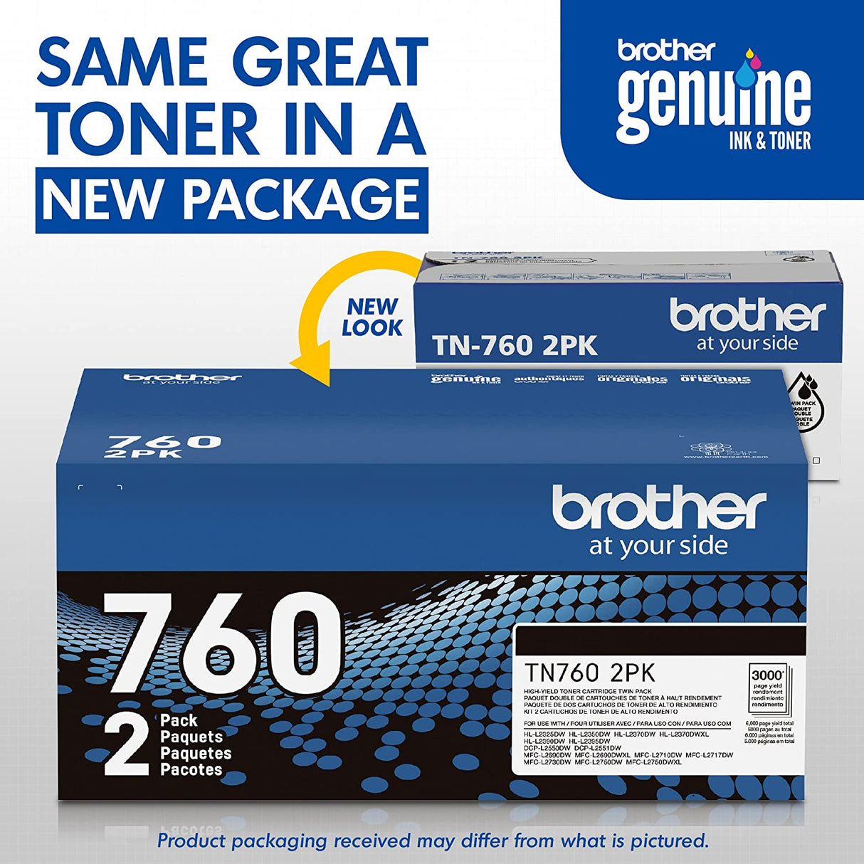 Brother Genuine High-Yield Black Toner Cartridge Twin Pack TN760 2Pk Black 2 Pack Toner