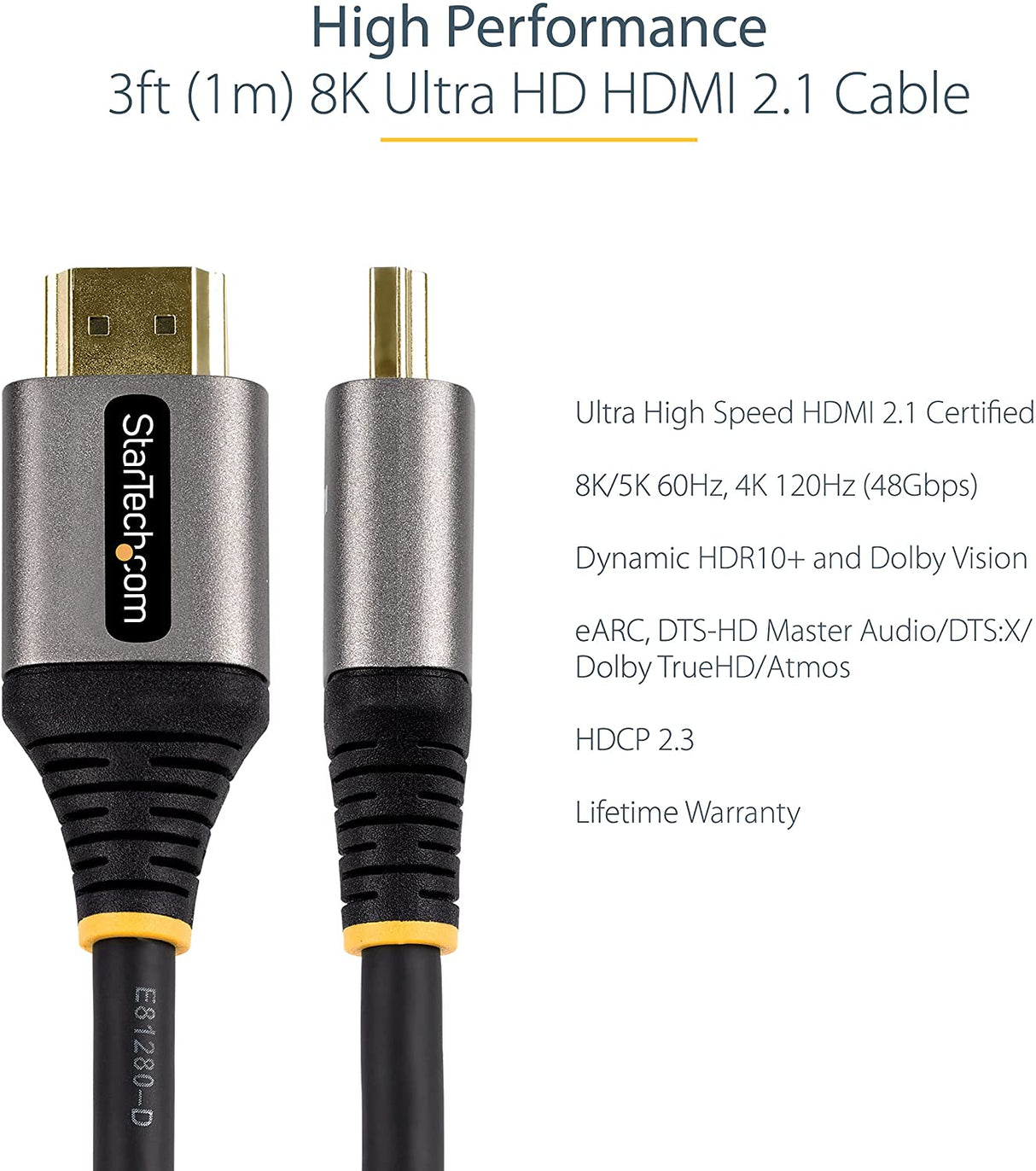 StarTech.com 3ft (1m) HDMI 2.1 Cable 8K - Certified Ultra High Speed HDMI Cable 48Gbps - 8K 60Hz/4K 120Hz HDR10+ eARC - Ultra HD 8K HDMI Cable - Monitor/TV/Display - Flexible TPE Jacket (HDMM21V1M) 3.3 ft / 1 m
