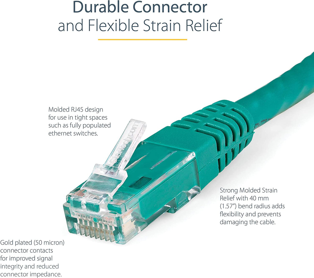 StarTech.com 75ft CAT6 Ethernet Cable - Green CAT 6 Gigabit Ethernet Wire -650MHz 100W PoE++ RJ45 UTP Molded Category 6 Network/Patch Cord w/Strain Relief/Fluke Tested UL/TIA Certified (C6PATCH7GN) Green 7 ft / 2.1 m 1 Pack