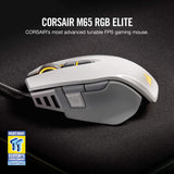 Corsair M65 RGB Elite - FPS Gaming Mouse - 18,000 DPI Optical Sensor - Adjustable DPI Sniper Button - Tunable Weights - White White 18,000 DPI