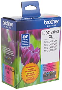 Brother Printer Genuine LC30133PKS 3-Pack High Yield Color Ink Cartridges, Page Yield Up to 400 Pages/Cartridge, Includes Cyan, Magenta and Yellow, LC3013 3 Color Ink