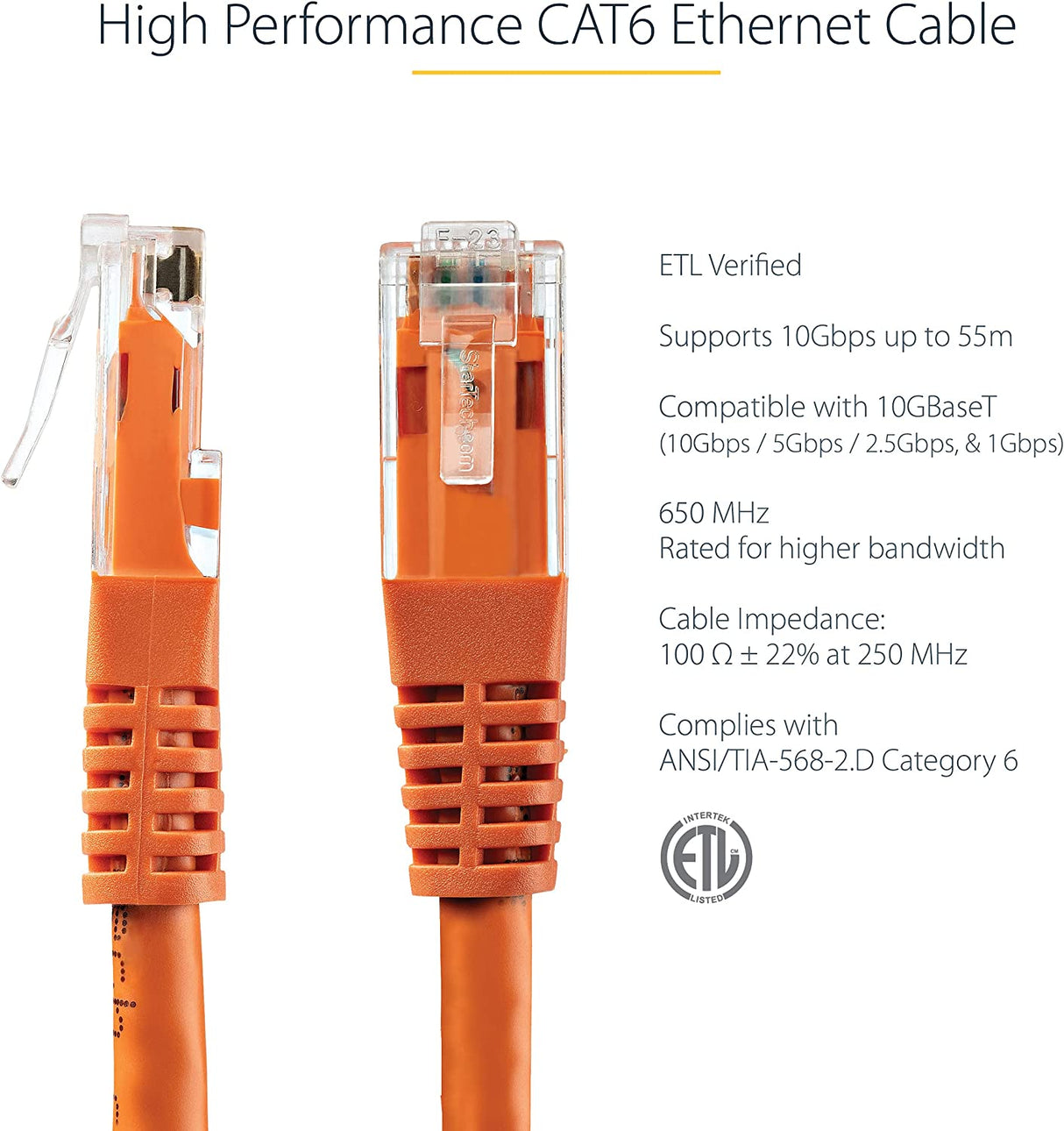 StarTech.com 20ft CAT6 Ethernet Cable - Orange CAT 6 Gigabit Ethernet Wire -650MHz 100W PoE++ RJ45 UTP Molded Category 6 Network/Patch Cord w/Strain Relief/Fluke Tested UL/TIA Certified (C6PATCH20OR) Orange 20 ft / 6 m 1 Pack