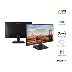 Asus VA24EHE 23.8” Monitor, 1080P, Full HD, IPS, 75Hz, HDMI D-Sub DVI-D, Adaptive-Sync / FreeSync, VESA wall mountable, Eye Care, Flicker-free and Low Blue Light 23.8" IPS 75hz Frameless (?VA24EHE)