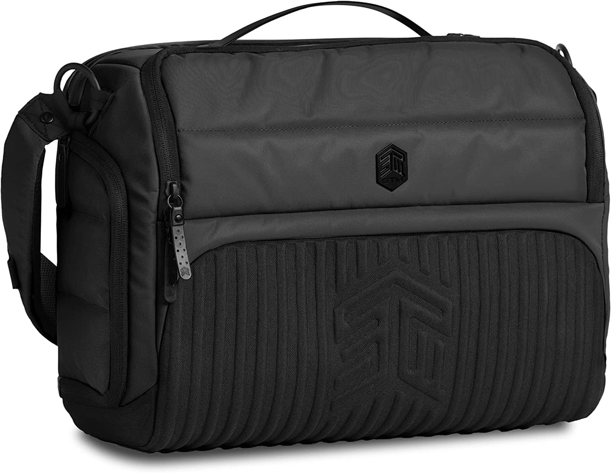 STM Dux 16L Premium Tech Messenger Bag - Carry On Travel Laptop Bag (Fits 15" Laptops) - Dual Format, Water Resistant &amp; Luggage Passthrough - Black (stm-112-377P-01)