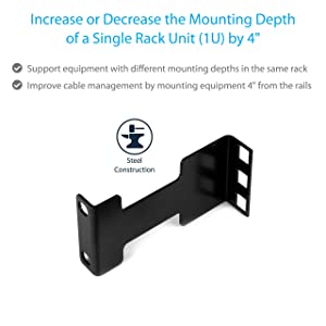 StarTech.com Rail Depth Adapter Kit for Server Racks - 4 in. (10 cm) Rack Extender - 1U (RDA1U)