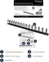 StarTech.com Vertical 0U Server Rack Cable Management w/ D-Ring Hooks - 20U Network Rack Cord Manager Panel - 3ft Wire Organizer (CMVER20UD)