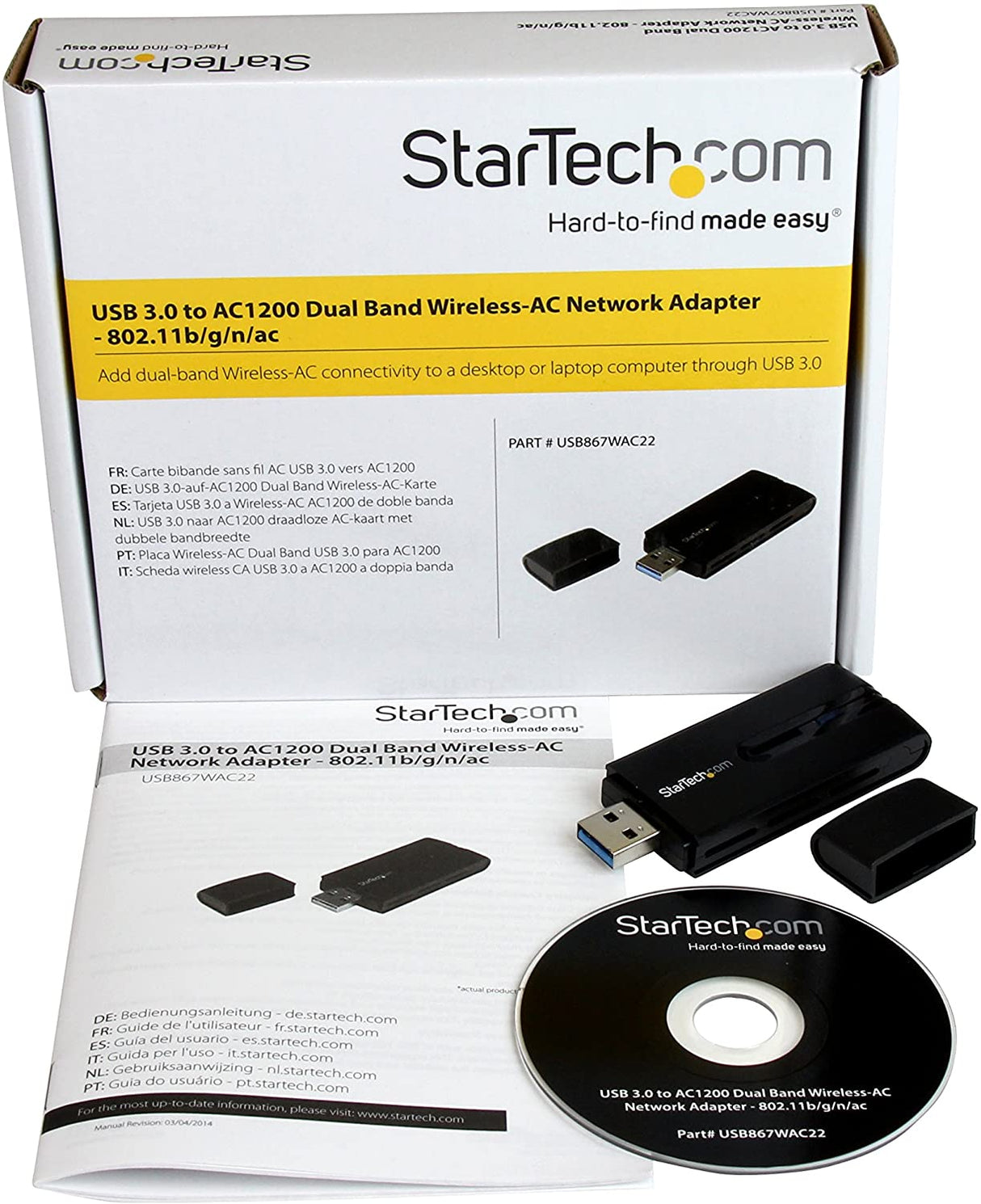 StarTech.com USB 3.0 AC1200 Dual Band Wireless-AC Network Adapter - 802.11ac WiFi Adapter - 2.4GHz / 5GHz USB Wireless - AC Network Card (USB867WAC22), Black