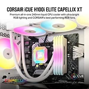 Corsair iCUE H100i Elite CAPELLIX XT Liquid CPU Cooler - Two AF120 RGB Elite Fans - 240mm Radiator - Intel® LGA 1700, 1200, 115X, 2066, AMD® AM5, AM4 - Included iCUE Commander CORE - White ELITE CAPELLIX XT 240mm Radiator White