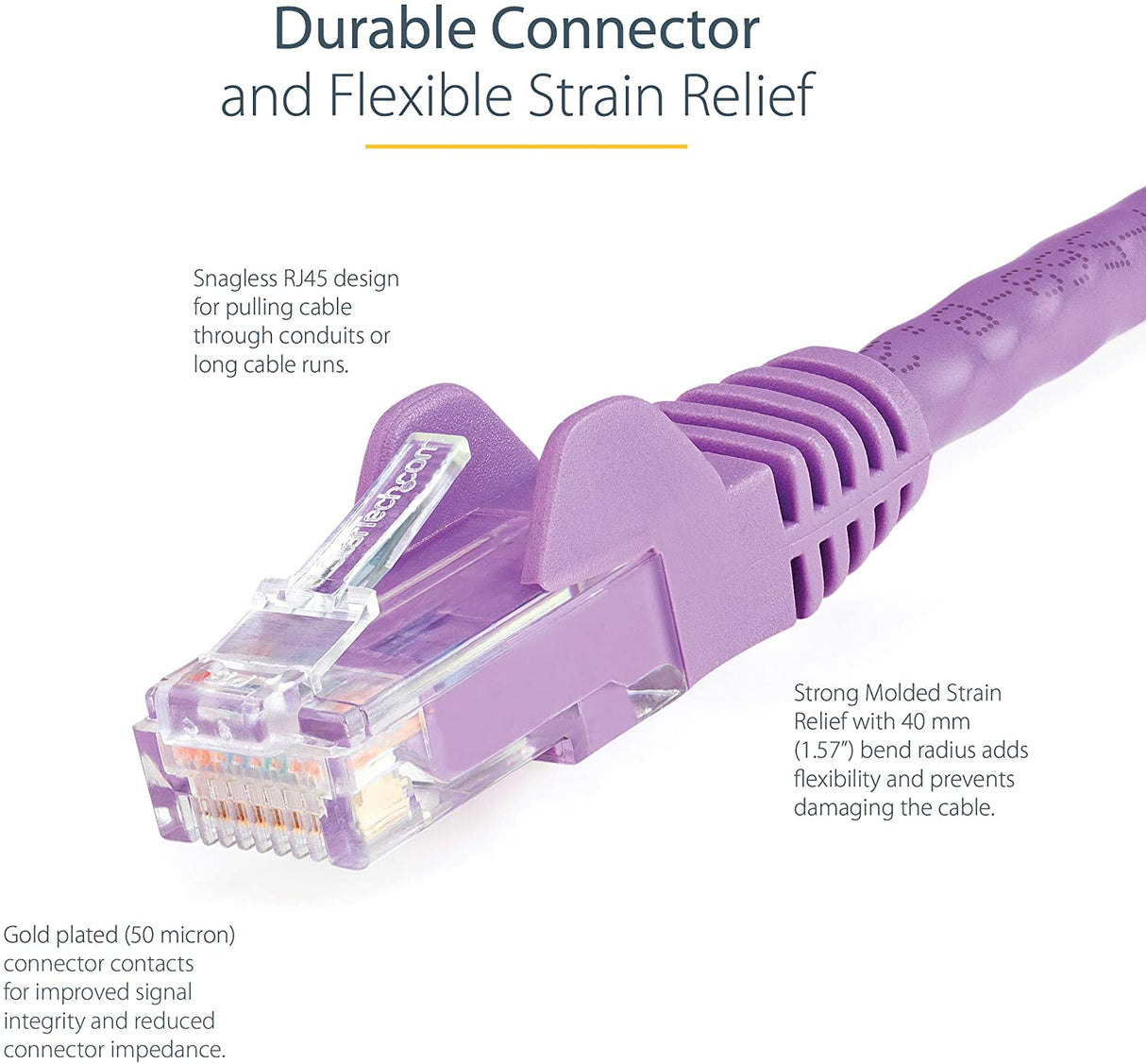 StarTech.com 5ft CAT6 Ethernet Cable - Purple CAT 6 Gigabit Ethernet Wire -650MHz 100W PoE++ RJ45 UTP Category 6 Network/Patch Cord Snagless w/Strain Relief Fluke Tested UL/TIA Certified (N6PATCH5PL) Purple 5 ft / 1.5 m 1 Pack