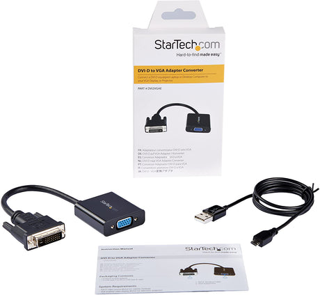 StarTech.com DVI-D to VGA Active Adapter Converter Cable - 1080p - DVI to VGA Converter Box (DVI2VGAE), Black