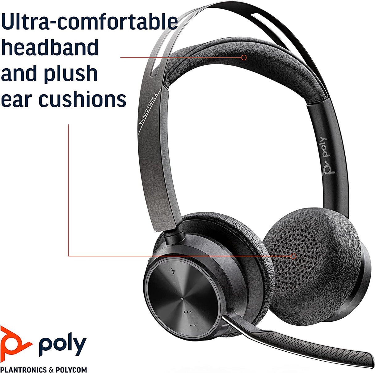 Poly - Voyager Focus 2 UC USB-A Headset with Stand (Plantronics) - Bluetooth Stereo Headset with Boom Mic - USB-A PC/Mac Compatible - Active Noise Canceling - Works with Teams (Certified), Zoom &amp; more Headset + Charge Stand, Teams Version