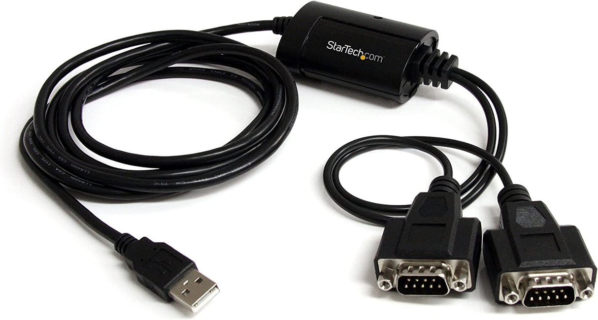 StarTech.com USB to Serial Adapter - 2 Port - COM Port Retention - FTDI - USB to RS232 Adapter Cable - USB to Serial Converter (ICUSB2322F), Black 2 Port USB 2.0