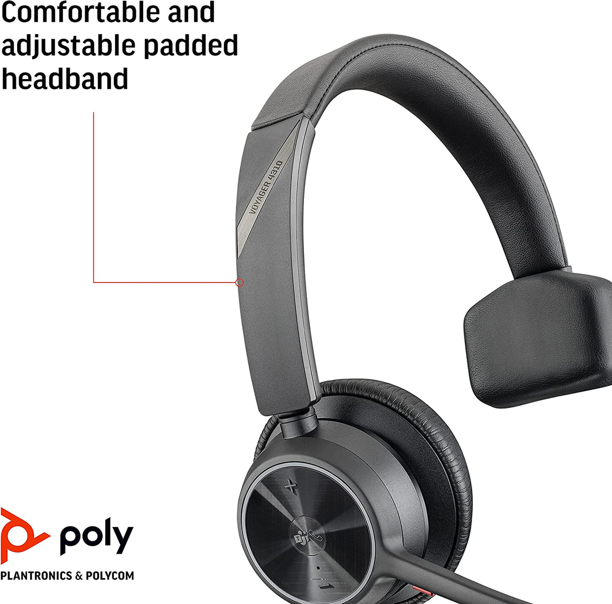 Poly (Plantronics + Polycom) Voyager 4310 UC Wireless Headset (Plantronics)-Single-Ear Headset w/Mic-Connect to PC/Mac via USB-A Bluetooth Adapter,Cell Phone via Bluetooth,Black,218470-02 USB-A Headset (Teams Version)