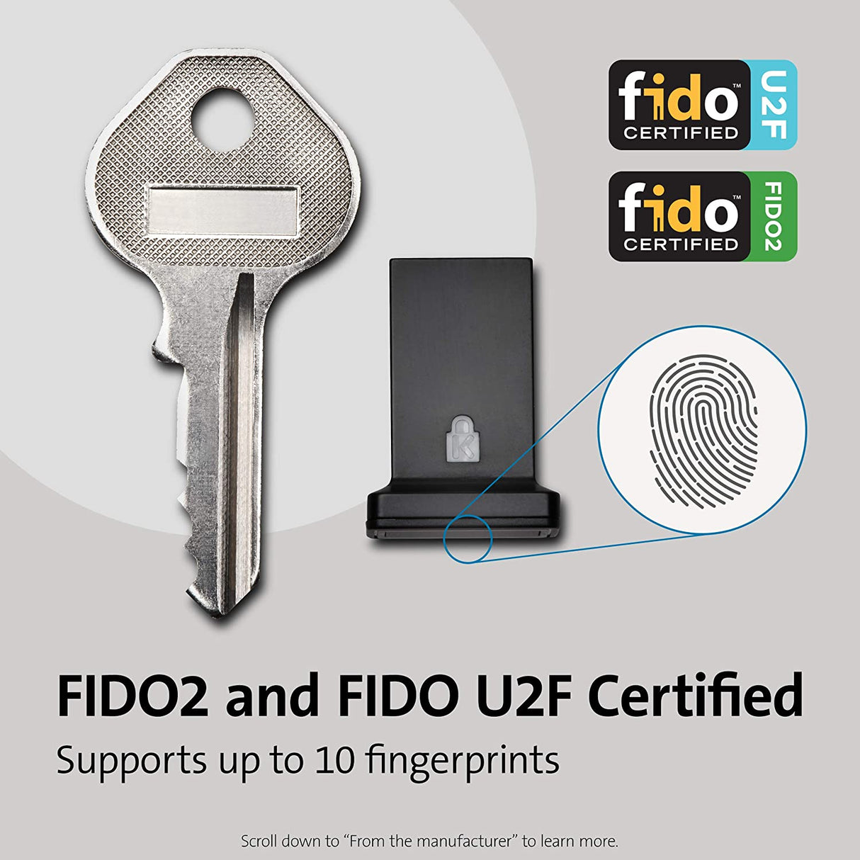 Kensington FIDO U2F and FID02 USB-A Security Key and Fingerprint Reader - Windows, macOs, Chrome