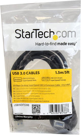 StarTech.com 5ft SuperSpeed USB 3.0 Extension Cable for Desktop - STP - USB-A Male to USB-A Female Cable for Computer - Black (USB3SEXT5DKB) USB 3.0 Black