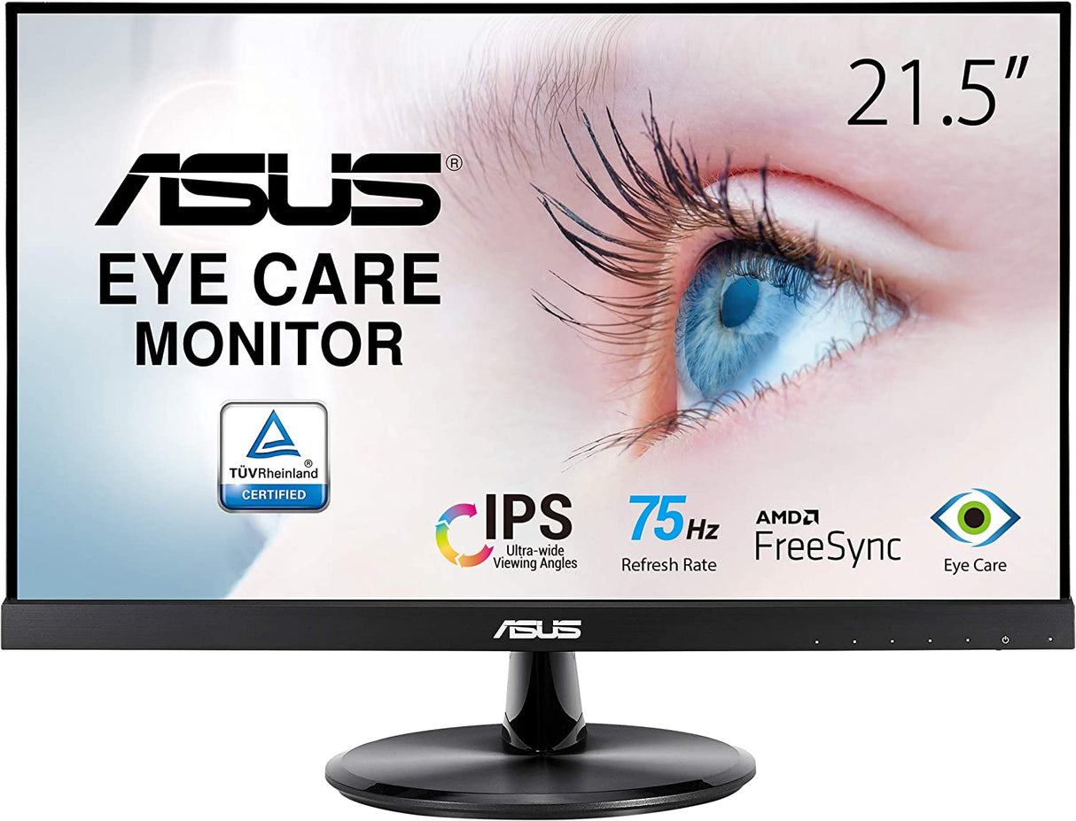ASUS VP229Q 21.5” Monitor, 1080P Full HD, 75Hz, IPS, FreeSync/Adaptive-Sync, Eye Care, HDMI DisplayPort VGA, Frameless, VESA Wall Mountable BLACK 21.5" IPS FHD 75Hz Speakers DisplayPort