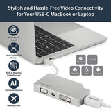 StarTech.com USB C Multiport Video Adapter with HDMI, VGA, Mini DisplayPort or DVI - USB Type C Monitor Adapter to HDMI 1.4 or mDP 1.2 (4K) - VGA or DVI (1080p) - Silver Aluminum (CDPVGDVHDMDP)