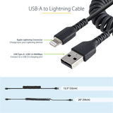 StarTech.com 50cm (20in) USB to Lightning Cable, MFi Certified, Coiled iPhone Charger Cable, Black, Durable TPE Jacket Aramid Fiber, Heavy Duty Coil Lightning Cable (RUSB2ALT50CMBC) 50cm / 20 in USB-A