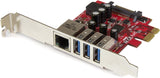 StarTech.com 3 Port PCI Express USB 3.0 Card + Gigabit Ethernet - Fits Standard &amp; Low-Profile PCs - UASP Supported - Optional SATA Power (PEXUSB3S3GE) 3 Ext | 1 LAN PCI Express Single