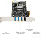 StarTech.com 4 Port USB 3.0 PCIe Card w/ 4 Dedicated 5Gbps Channels (USB 3.1 Gen 1) - UASP - SATA / LP4 Power - PCI Express Adapter Card (PEXUSB3S44V)