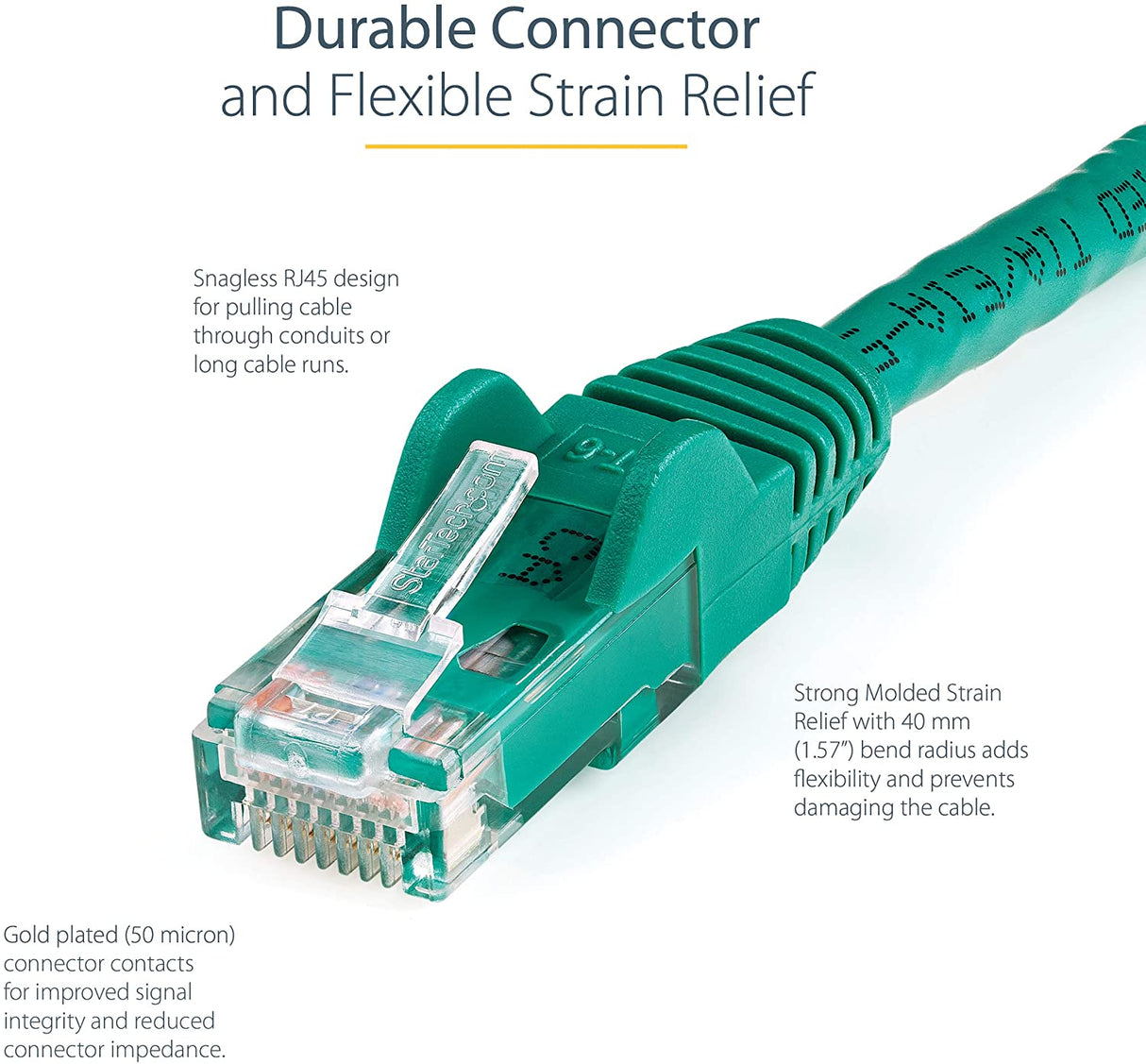 StarTech.com 35ft CAT6 Ethernet Cable - Green CAT 6 Gigabit Ethernet Wire -650MHz 100W PoE RJ45 UTP Network/Patch Cord Snagless w/Strain Relief Fluke Tested/Wiring is UL Certified/TIA (N6PATCH35GN) Green 35 ft / 10.6 m 1 Pack