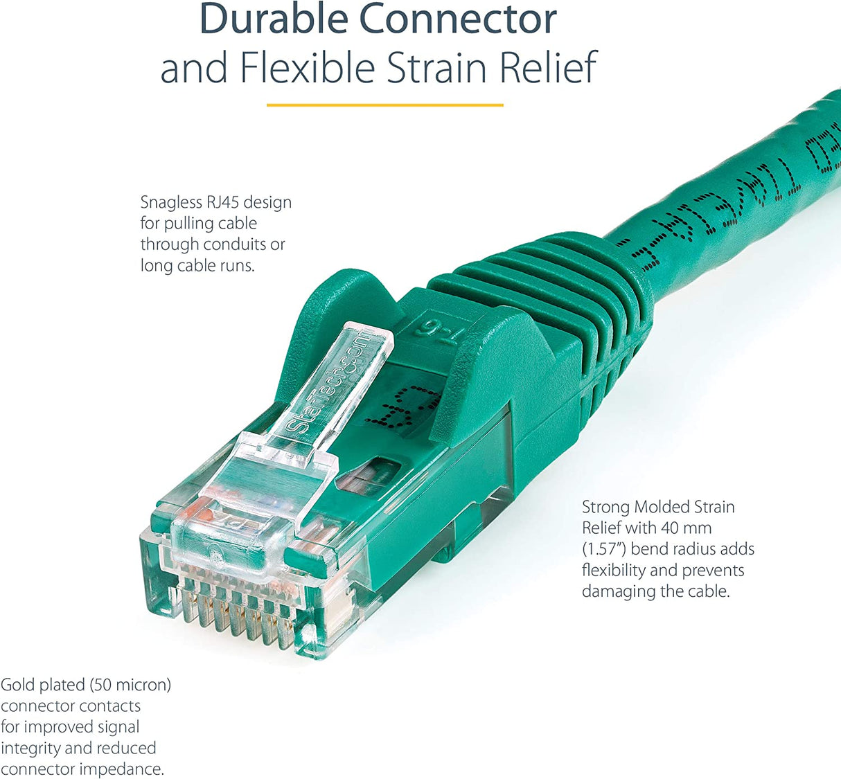 StarTech.com 100ft CAT6 Ethernet Cable - Green CAT 6 Gigabit Ethernet Wire -650MHz 100W PoE++ RJ45 UTP Category 6 Network/Patch Cord Snagless w/Strain Relief Fluke Tested UL/TIA Certified (N6PATCH100GN), 100 ft / 30.5m Green 100 ft / 30 m 1 Pack
