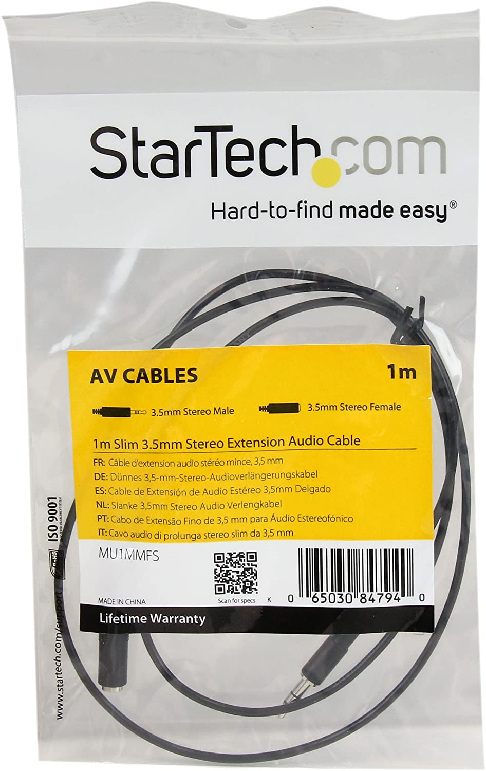 StarTech.com 1m Slim 3.5mm Stereo Extension Audio Cable - M/F - Mini Stereo Extension - 3.5mm Extension - Headphone Ext Cord (MU1MMFS), Black 3 ft / 1m Slim