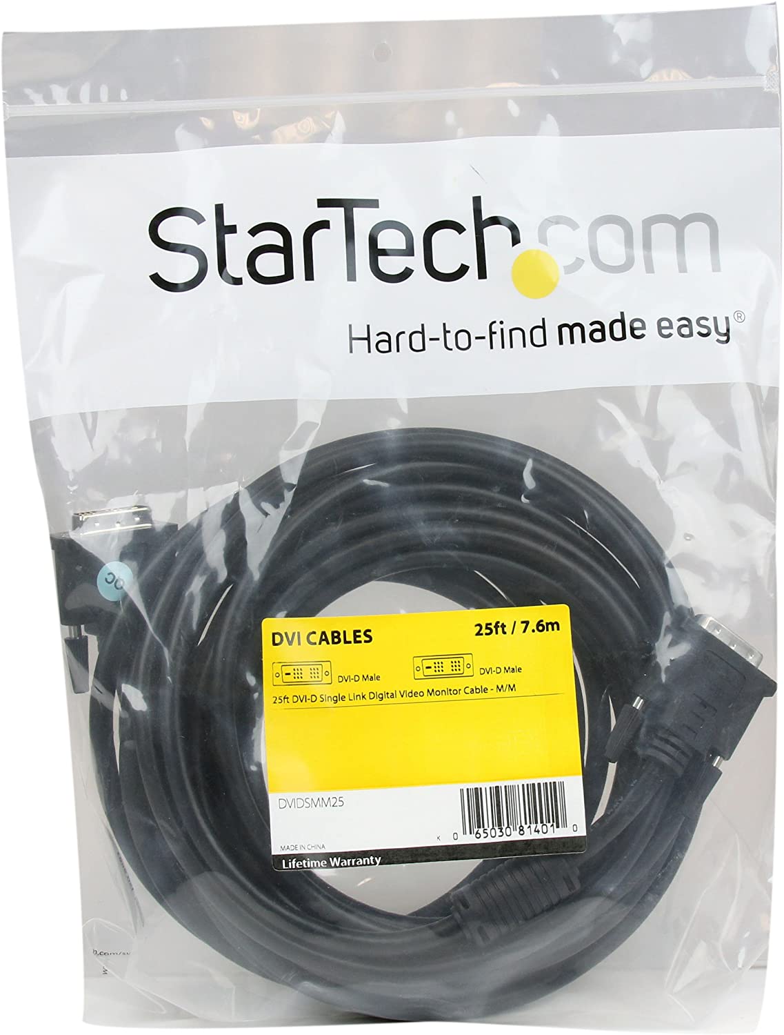 StarTech.com DVI Cable - 25 ft - Single Link - Male to Male Cable - 1920x1200 - DVI-D Cable - Computer Monitor Cable - DVI Cord - DVI to DVI Cable (DVIDSMM25) 25 ft / 7.5m