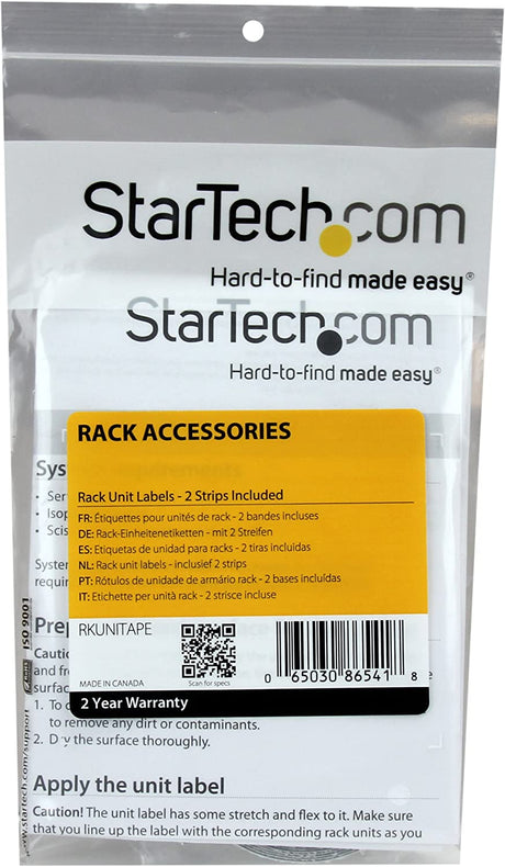 StarTech.com Rack Unit Labels - Server Rack Unit Alignment Strips - Up to 49U - 2-Pack (RKUNITAPE)