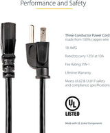 StarTech.com 1ft (30m) Computer Power Cord, NEMA 5-15P to C13, 10A 125V, 18AWG, Black Replacement AC Power Cord, Printer Power Cord, PC Power Supply Cable, Monitor Power Cable - UL Listed (PXT1011) 1 ft/0.3 m 1 Pack