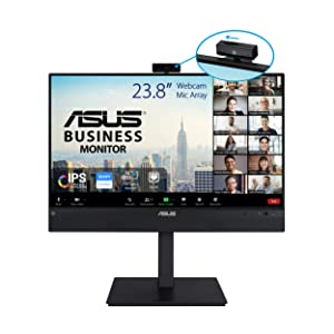 ASUS 23.8” 1080P Video Conferencing Monitor (BE24ECSNK) - Full HD, IPS, Built-in Adjustable 2MP Webcam, AI Noise-canceling Mic, Eye Care, USB-C Docking, RJ45, Height Adjustable, HDMI, Zoom Certified 23.8" FHD Webcam RJ45 USB-C Docking Monitor