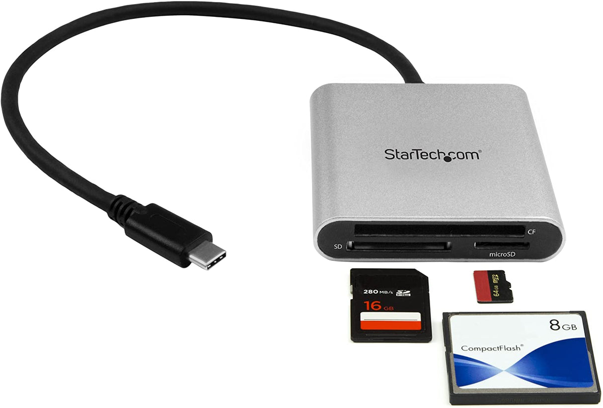 StarTech.com USB 3.0 Flash Memory Multi-Card Reader/Writer with USB-C - SD microSD and CompactFlash Card Reader w/ Integrated USB-C Cable (FCREADU3C)